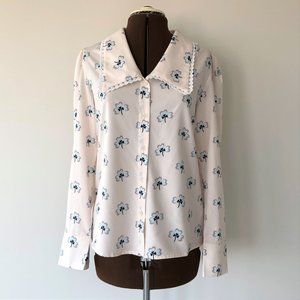 Floral Big Collar Button Up Blouse